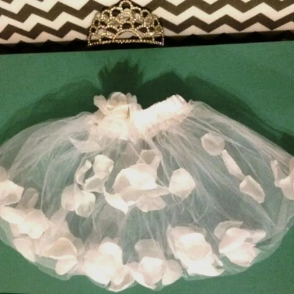 NEW IN‎ PACKAGE * White Ballet Tutu with Rose Petals in Skirt and Rose on Waist
